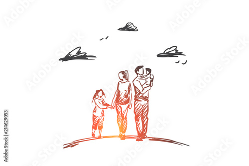 Family time, parents, children, leisure concept. Hand drawn isolated vector.
