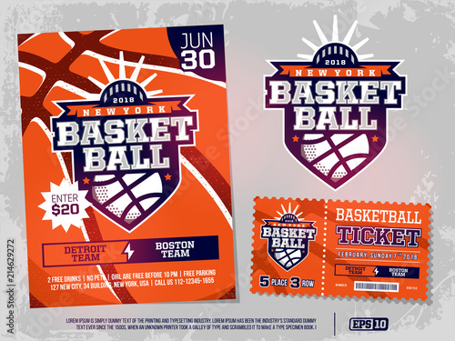 modern professional sports design poster and ticket and emblem for basketball tournament