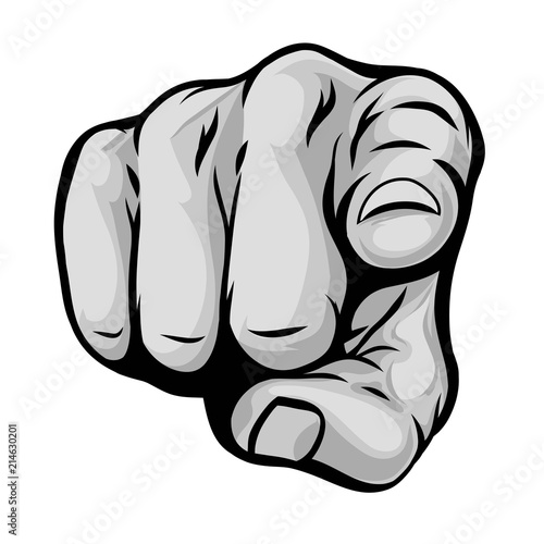 Hand pointing at viewer