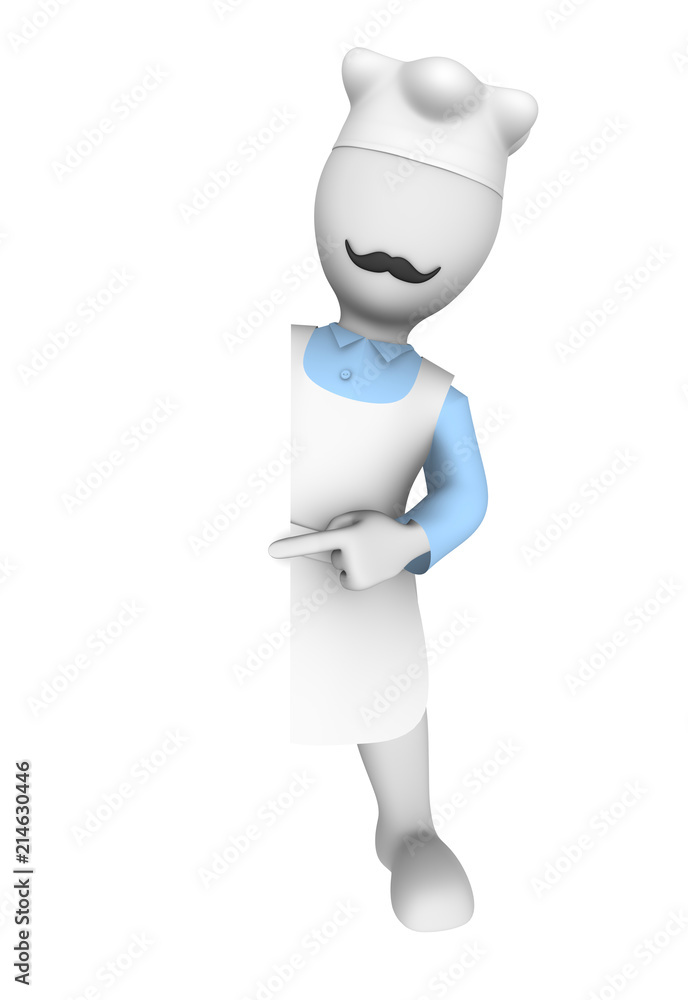 3d cook with empty board isolated on white background. 3d cook with empty board isolated on white background.