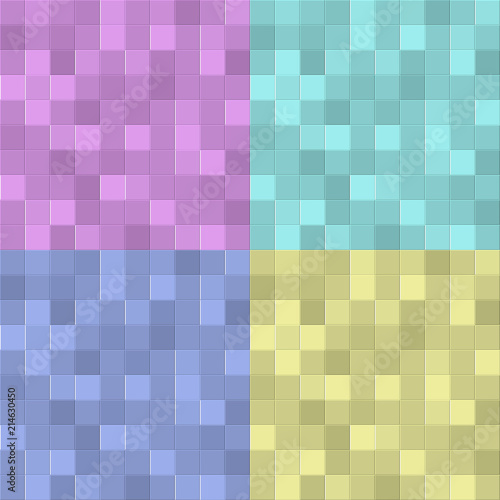 Bathroom ceramic or kitchen square wall tile, vector seamless pattern set illustration. Futuristic laconic scandinavian design, clean interior basis of different lighter or darker color shades.