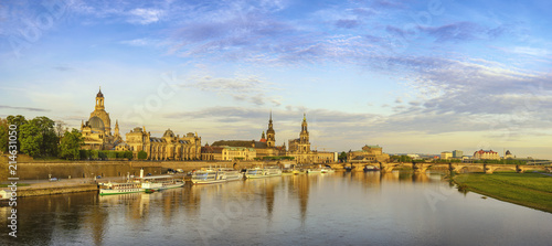 Dresden city skyline panorama at Elbe River with Dresden Cathedral  Dresden Germany