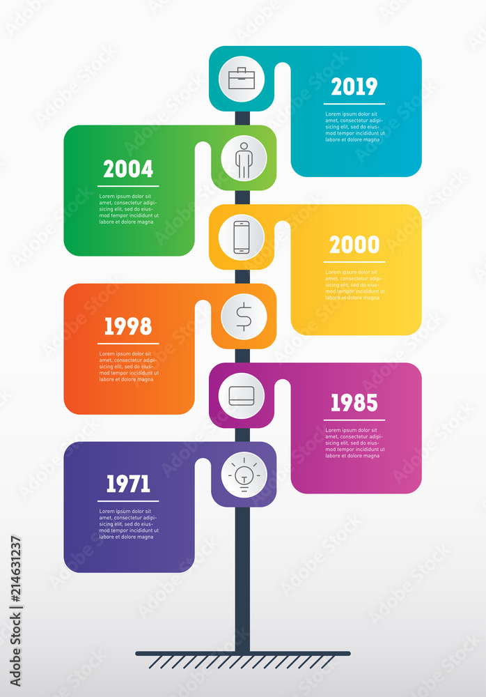 Vertical Timeline infographics. Business presentation concept with 6 parts, steps or processes. The development and growth of the business. Time line or tree of Social tendencies. Vertical Timeline infographics. Business presentation concept with 6 parts, steps or processes. The development and growth of the business. Time line or tree of Social tendencies.