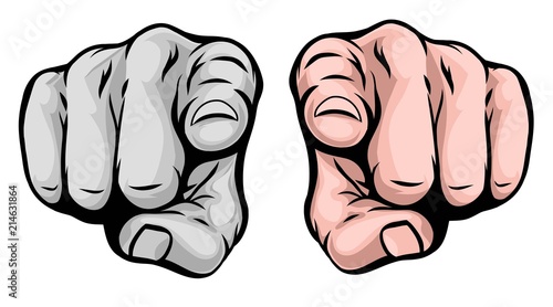 Hand pointing at viewer