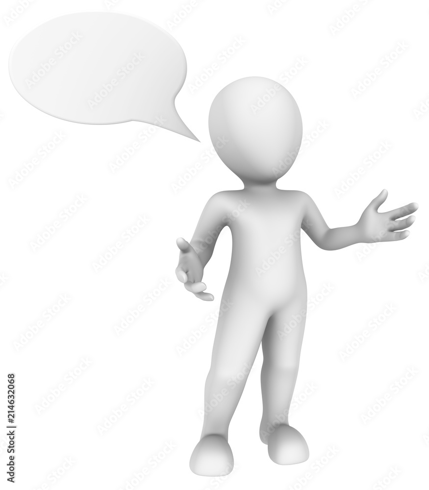 3d man with message bubble above his head. 3d man with message bubble above his head.