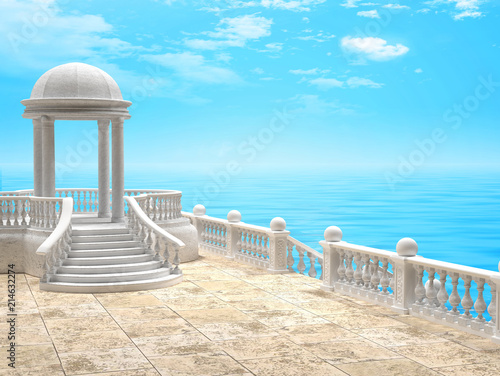Stone quay and marble rotunda 3D rendering