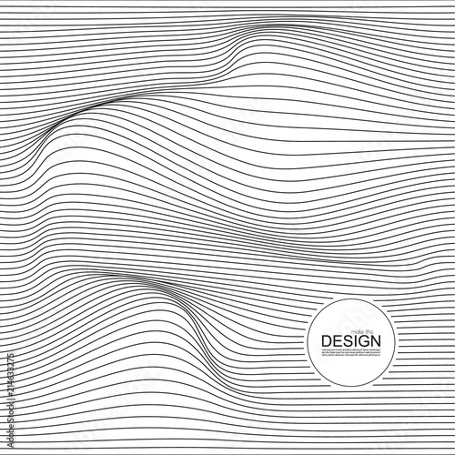 Distorted wave monochrome texture. Abstract dynamical rippled surface. Vector stripe deformation background.