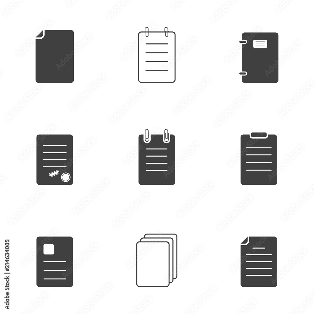 A set of icons of forms, documents, forms, a notebook for the Internet and mobile devices. Vector on white background. A set of icons of forms, documents, forms, a notebook for the Internet and mobile devices. Vector on white background.