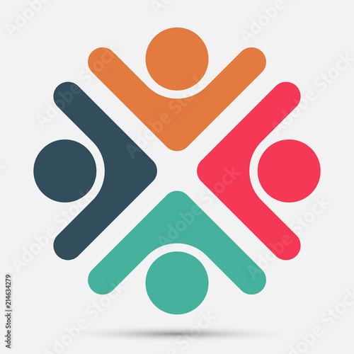 Four people in a circle holding hands.The summit workers are meeting in the same power room.