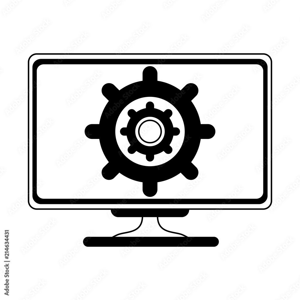 Gear on computer screen vector illustration graphic design