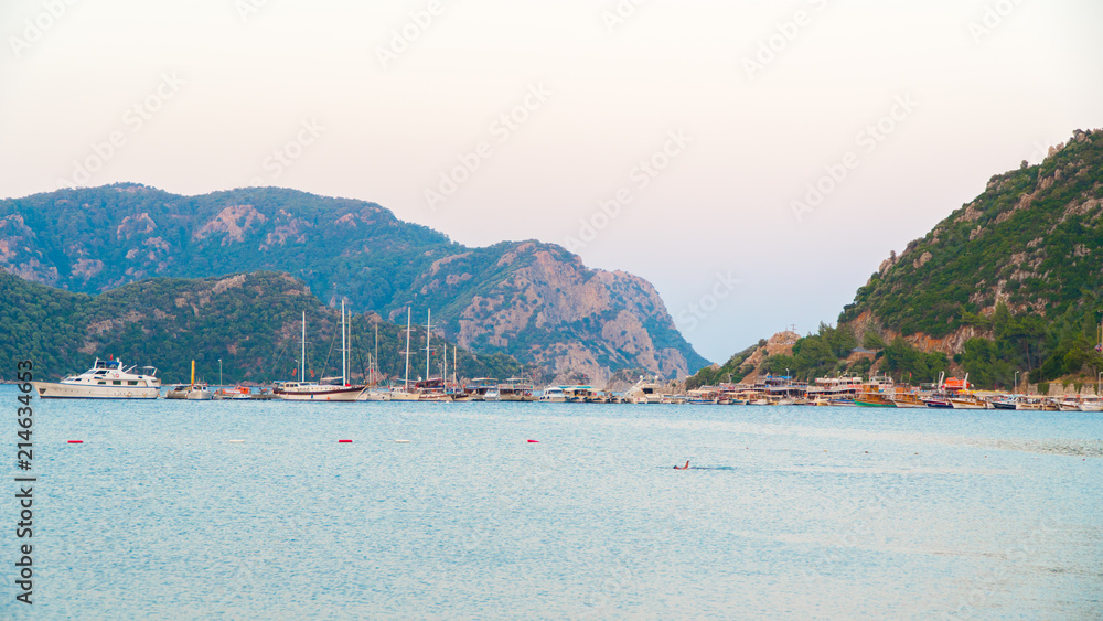 Turkey: Aegean Sea and mountain views.