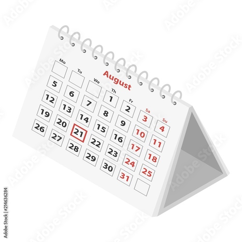 Calendar icon. Isometric of calendar vector icon for web design isolated on white background