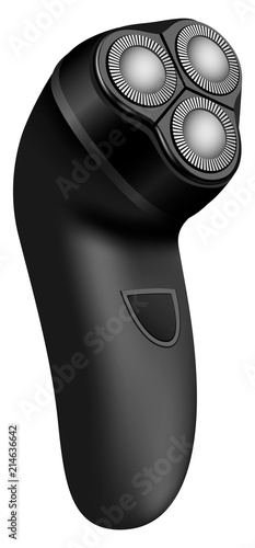 Black electric razor mockup. Realistic illustration of black electric razor vector mockup for web design isolated on white background