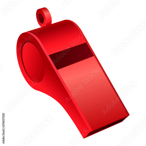 Red whistle mockup. Realistic illustration of red whistle vector mockup for web design isolated on white background