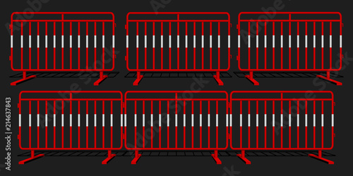 Set of red balustrade steel barrier on transparent background
