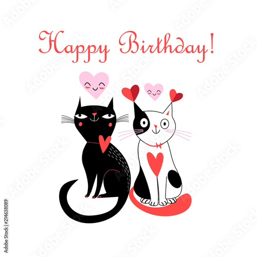 Merry greeting card with cats in love