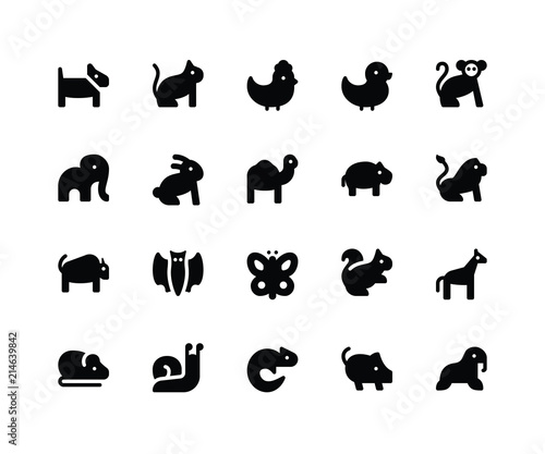 Simple Set of Animal Related Vector Glyph Icons. Contains such Icons as dog, cat, chick, duck, monkey and More. pixel perfect vector icons based on 32px grid.