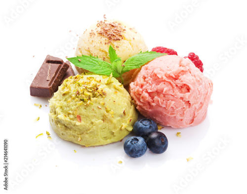 Ice cream scoops with berries