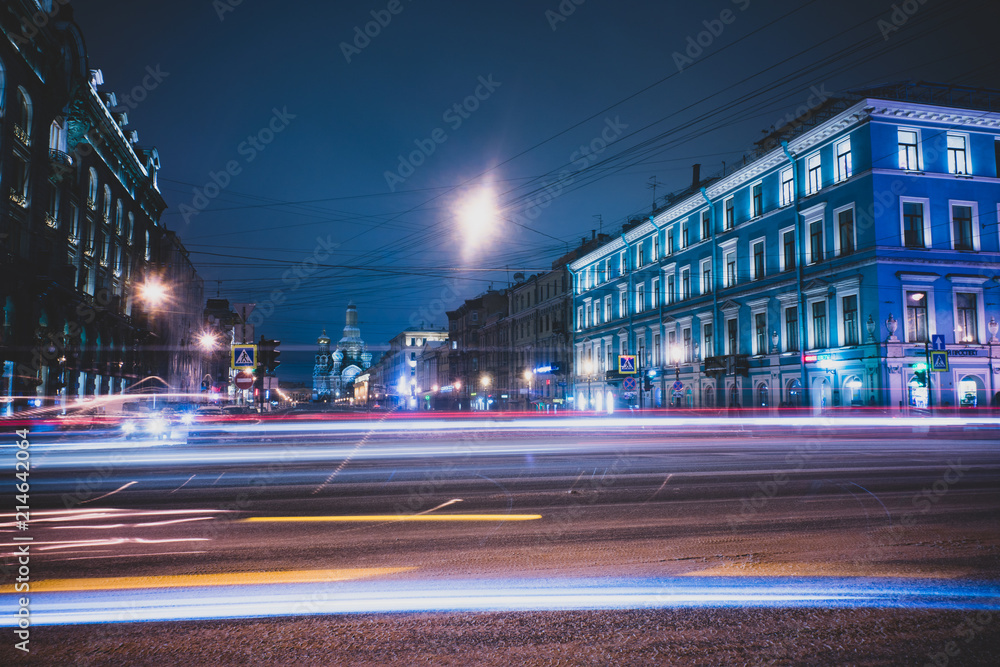 view of the winter St. Petersburg. Night lights of the city. architecture