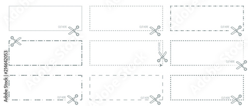 Vector Coupon template with cut out dashed or dotted lines and scissors arrow showing cut lines.