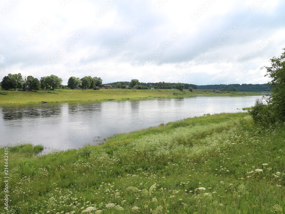 picturesque banks of the river in the summer evening picturesque banks of the river in the summer evening
