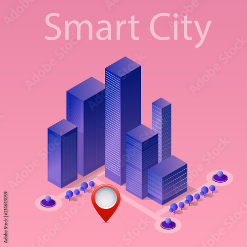 Isometric ultraviolet city of violet colors 3d building modern town street, urban road architecture. Vector illustration map of isometry for the business design concept.