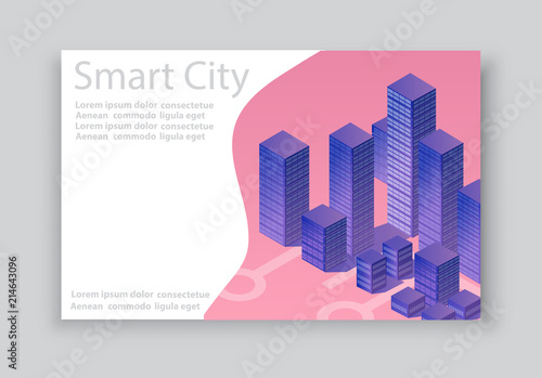 Template business card ultraviolet 3d shape background ultra violet design of skyscraper isometric violet illustration urban of street modern city concept
