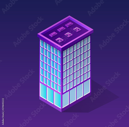 Isometric ultraviolet home of violet colors 3d building modern town street, urban road architecture. Vector illustration map of isometry for the business design concept.