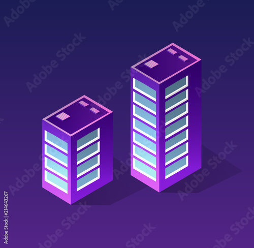 Isometric ultraviolet home of violet colors 3d building modern town street, urban road architecture. Vector illustration map of isometry for the business design concept.