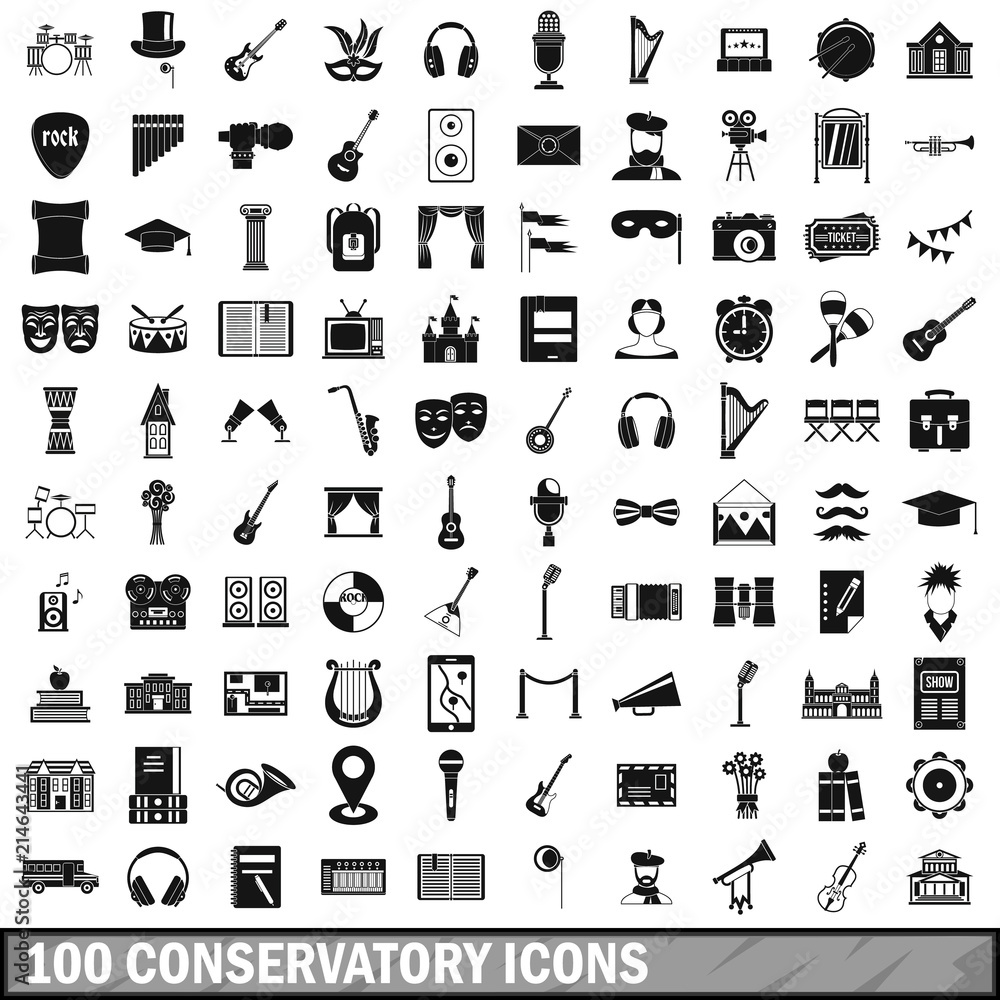 100 conservatory icons set in simple style for any design vector illustration - obrazy, fototapety, plakaty 