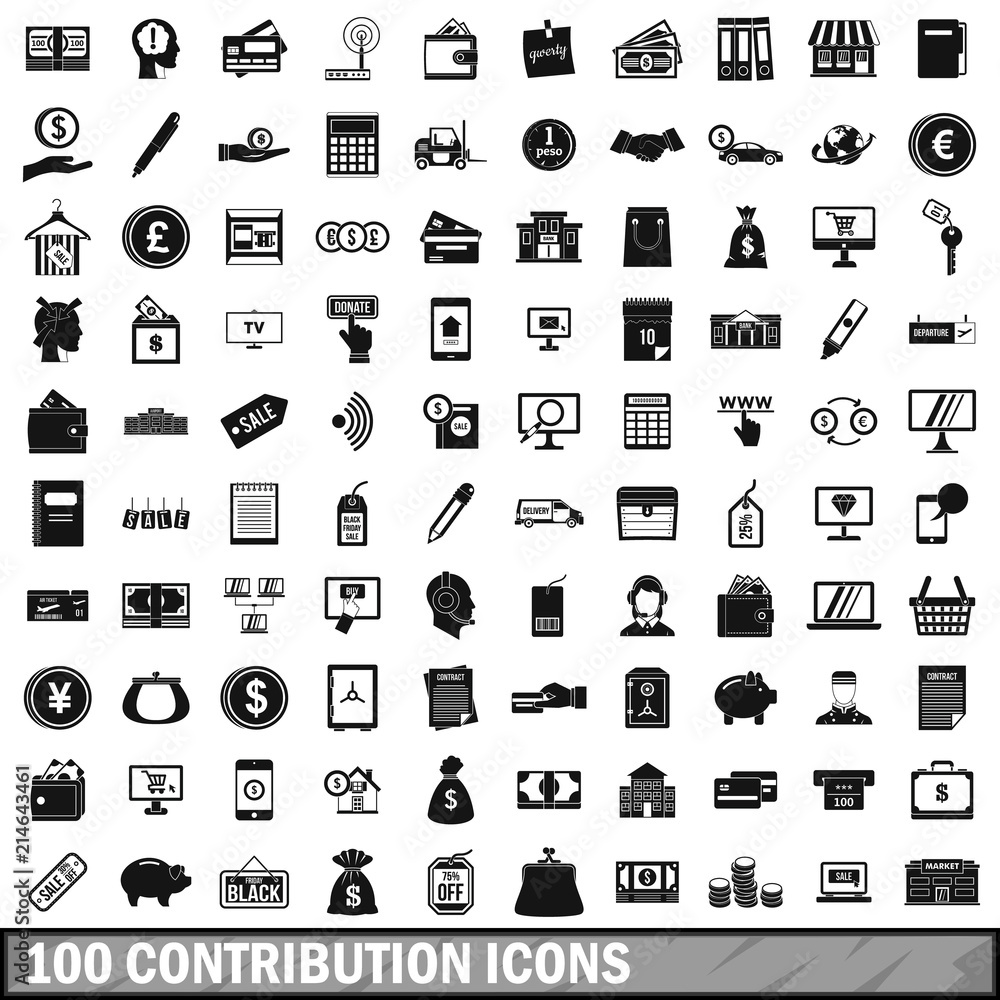 100 contribution icons set in simple style for any design vector illustration 100 contribution icons set in simple style for any design vector illustration