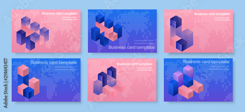 Template set business card ultraviolet 3d shape background ultra violet design of the isometric violet illustration modern abstract concept