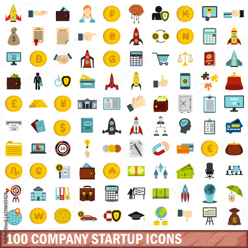 100 company startup icons set in flat style for any design vector illustration