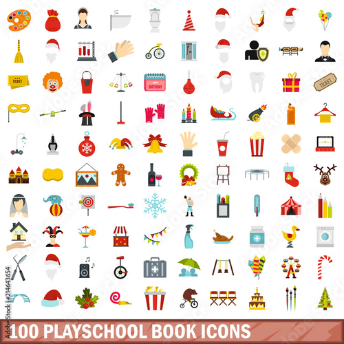 100 playschool book icons set in flat style for any design vector illustration