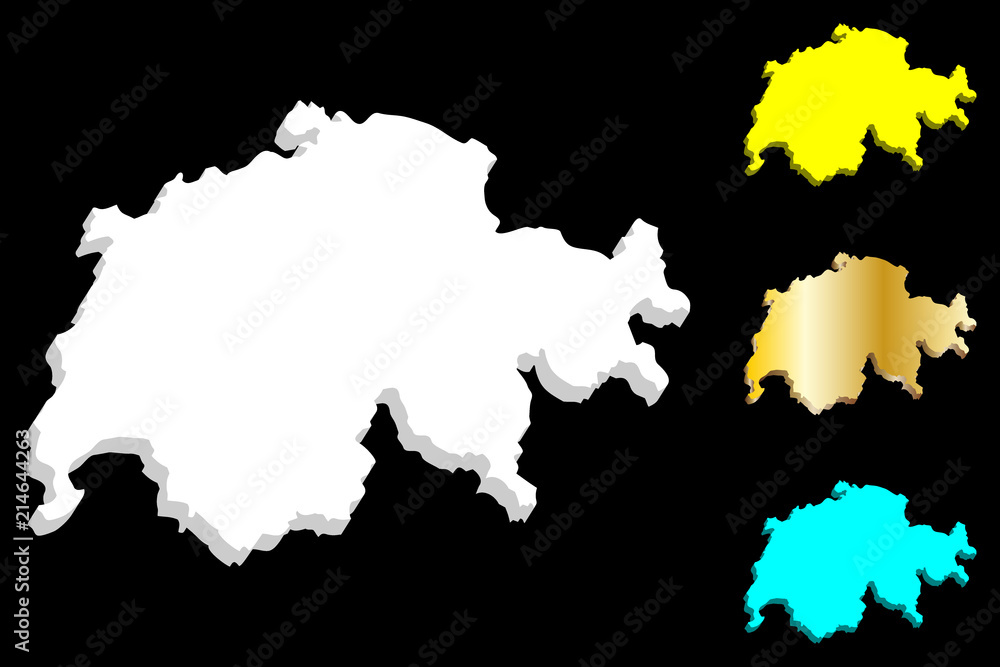 3D map of Switzerland (Swiss Confederation) - white, yellow, blue and gold - vector illustration 3D map of Switzerland (Swiss Confederation) - white, yellow, blue and gold - vector illustration