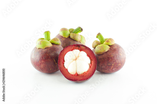 mangosteen on white background, queen of fruit