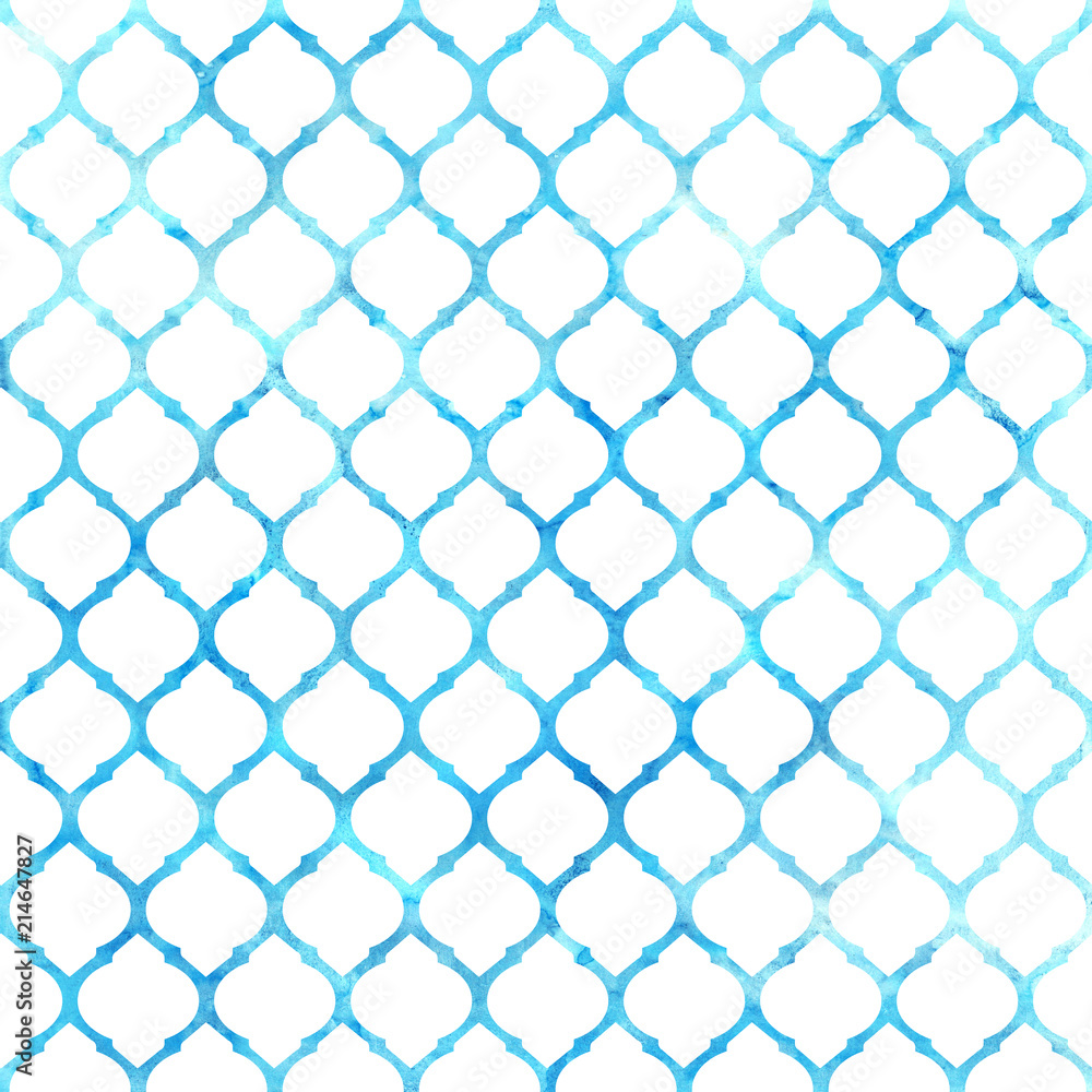 Fototapeta premium Watercolor abstract geometric pattern. Arab tiles. Kaleidoscope effect. Watercolor mosaic.