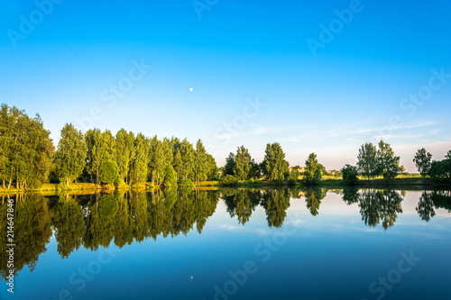 A small lake on a quiet summer evening.