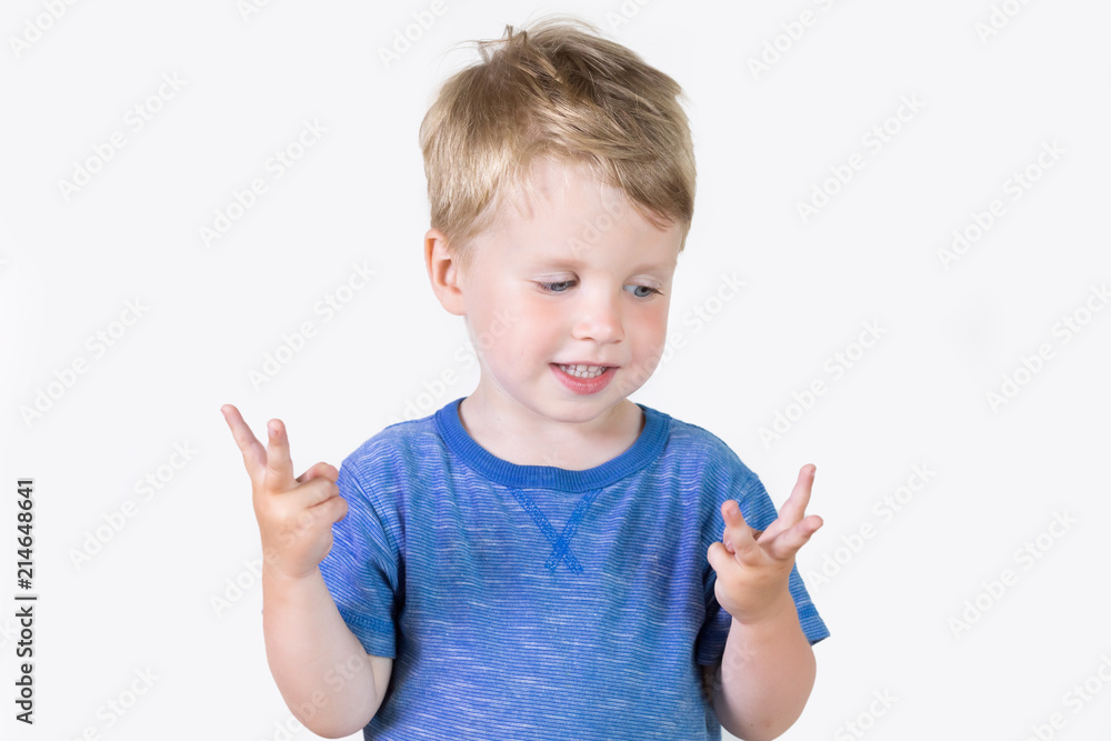 Portrait of cheerful kid boy showing how old he on fingers - isolated over white background Portrait of cheerful kid boy showing how old he on fingers - isolated over white background