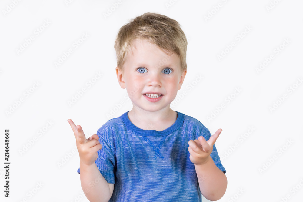 Portrait of cheerful kid boy showing how old he on fingers - isolated over white background Portrait of cheerful kid boy showing how old he on fingers - isolated over white background