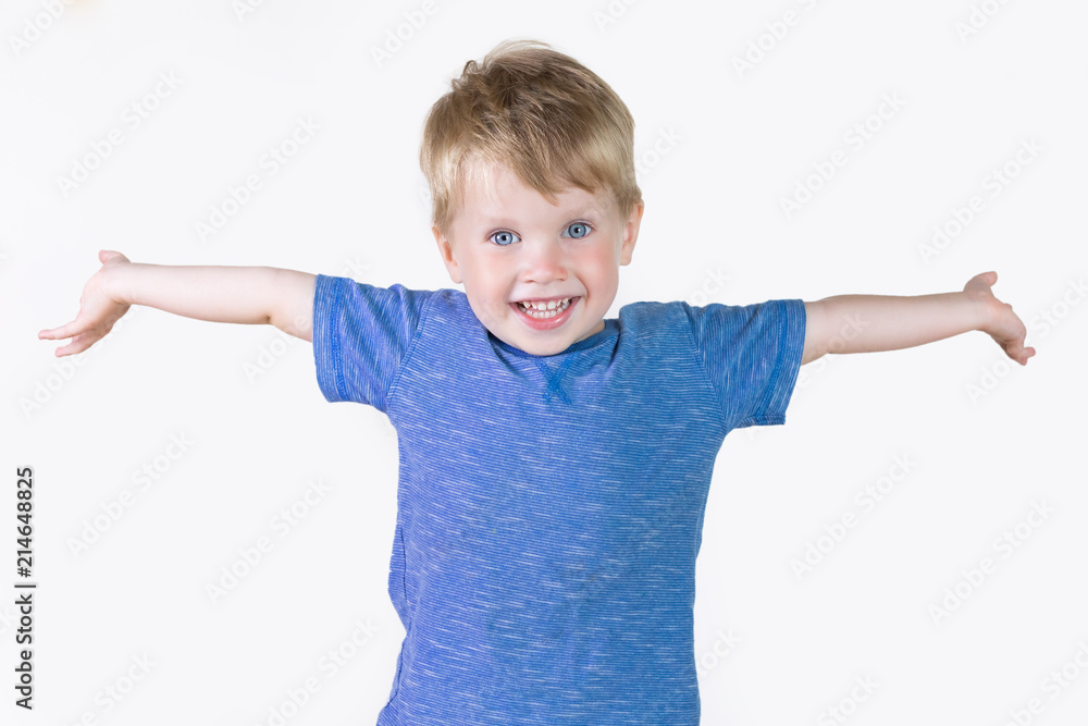 Portrait of cheerful kid boy showing something big with his hands - isolated over white background Portrait of cheerful kid boy showing something big with his hands - isolated over white background