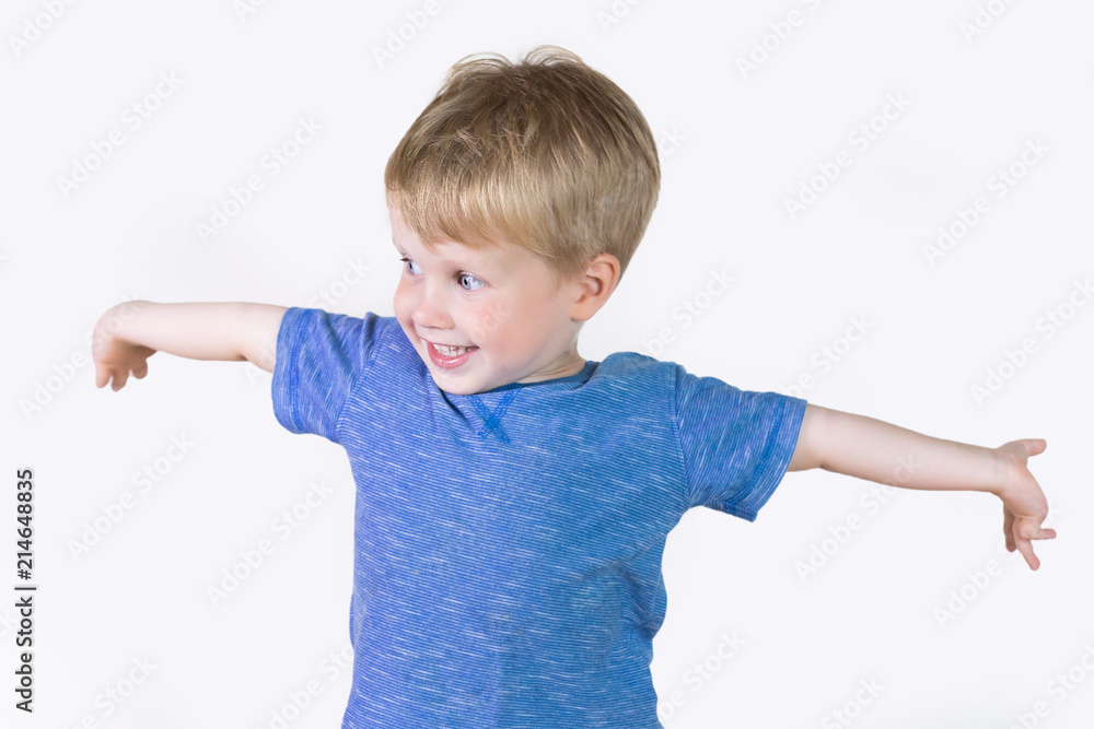 Portrait of cheerful kid boy showing something big with his hands - isolated over white background Portrait of cheerful kid boy showing something big with his hands - isolated over white background