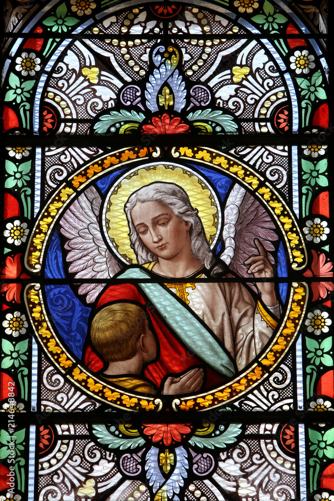 Fototapeta premium Ange. Vitrail. Eglise Saint-Michel de Chamonix. / Angel. Stained glass. Church Saint-Michel of Chamonix.