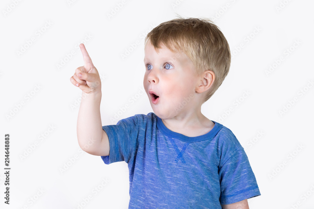 Portrait of cheerful kid boy showing good idea on fingers - isolated over white background Portrait of cheerful kid boy showing good idea on fingers - isolated over white background