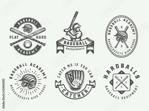 Vintage baseball sport logos, emblems, badges, marks, labels. Monochrome Graphic Art. Illustration.