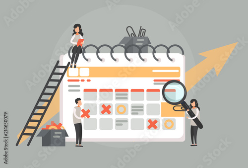 People do business, watch graphs and calculate profits. Vector illustration.