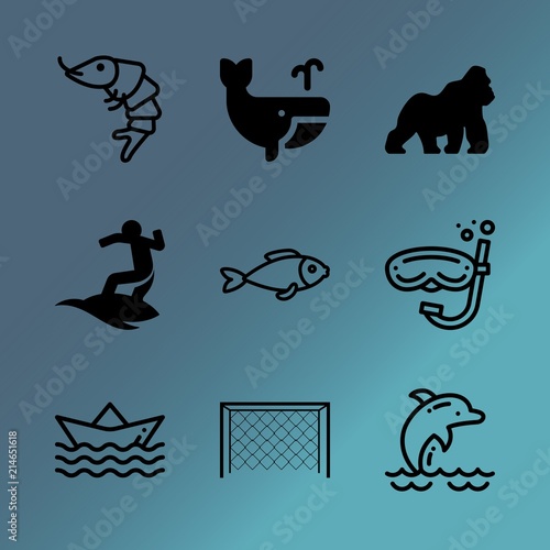 Vector icon set about sea with 9 icons related to kenya, appetizer, dive, goal, vacation, float, gourmet, cruise, europe and national