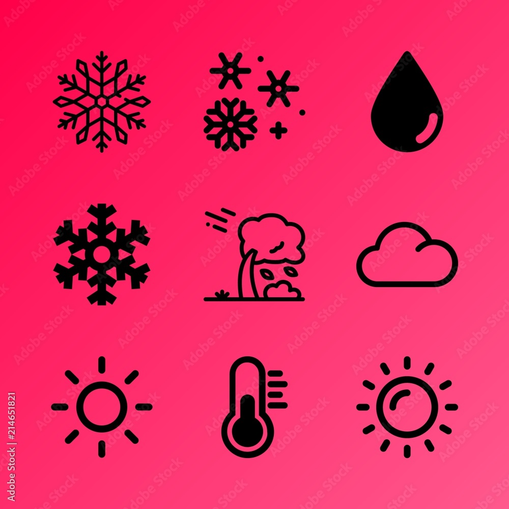 Vector icon set about weather with 9 icons related to energy, gold, freeze, fresh, blue, flat, typhoon, closeup, drop and glass Vector icon set about weather with 9 icons related to energy, gold, freeze, fresh, blue, flat, typhoon, closeup, drop and glass