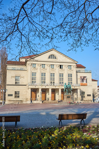 Famous sculpture of Goethe and Schiller in the city of Weimar in Germany / Most famous classical german authors / 18th century