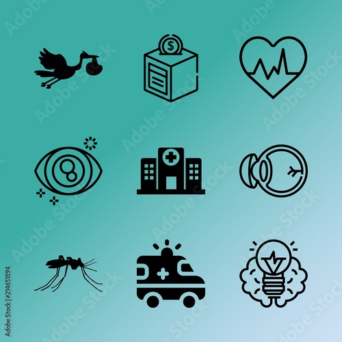 Vector icon set about medicine with 9 icons related to shape, routine, bug, disease, creative, frequency, medic, logo, graphic and worker